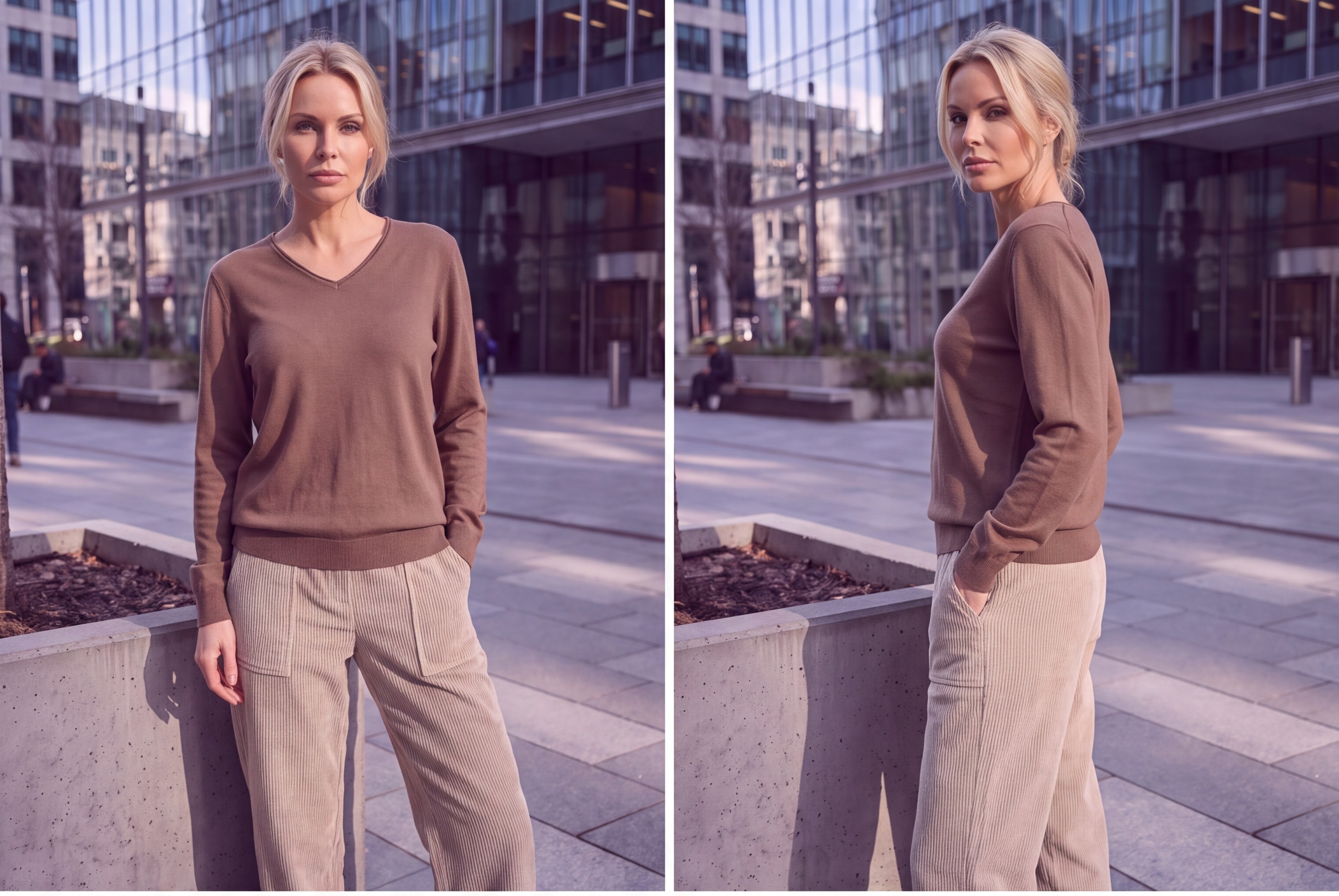 Dámsky pulóver s V-éčkovým výstrihom H.WINTER MOCCA BROWN stredne hnedá s.WEAR 7